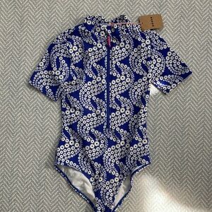 Mini Boden Blue and White Rashguard Swimsuit NWT 11-12 years